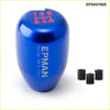Blue metallic universal racing 5 speed gear shift knob with red engraved pattern and epmani racing parts italy branding