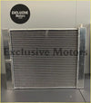 Silver aluminum universal radiator with thin fins and reinforced side panels for left or right hand outlets