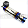 Universal stainless steel exhaust muffler 63mm with polished chrome finish and blue purple orange heat-treated tips