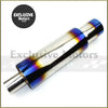 Universal stainless steel exhaust muffler 63mm with vibrant iridescent blue and purple flame finish