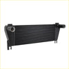 Black aluminium 70mm intercooler with ribbed design and polished metal piping for Ford Ranger 3.2L upgrade