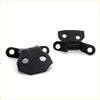 Black plastic upper lower door hinge clips for Toyota Hilux 1979-1988 with circular holes and central pivot mechanism