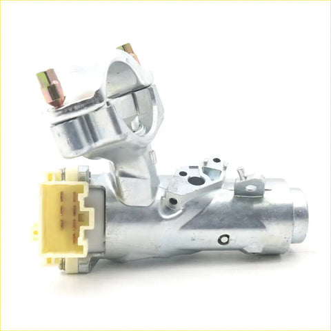 Silver metal upper steering column bracket for toyota hilux with yellow plastic connector visible on back side