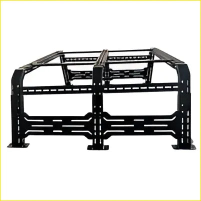 Black metal ute tub rack with rugged industrial design shown from back for universal ladder and 4x4 carrier