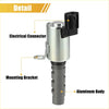 Silver aluminum variable valve timing solenoid with black electrical connector and bracket for 2003-2004 Toyota Matrix