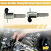 Silver metallic vvt solenoid oil control valve with black plastic connectors for toyota highlander 2001-2010 back view