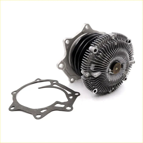 Silver aluminum water pump with ribbed cooling fins and black gasket for nissan terrano ii mistral 2.7l 1993-2006