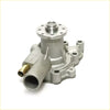 Silver aluminum water pump with brass fitting and threaded ports for isuzu faster bedford kb 1972-1988 back view