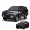 Black waterproof all weather car cover for toyota 4runner with orange reflective strips showing back side