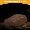Brown reflective waterproof all weather car cover with orange warning strips for toyota crown 2020-2023