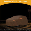 Brown reflective waterproof all weather car cover with orange warning strips for toyota land cruiser 2016-2023