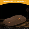 Brown reflective waterproof all weather car cover for toyota mirai with orange warning strips for nighttime visibility