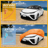 Orange waterproof all weather car cover for toyota prius showing the back side, designed to fit all years