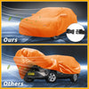 Bright orange waterproof all weather car cover for toyota rav4 2019-2023 with black adjustable strap and buckle system