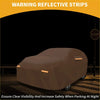 Brown waterproof all weather car cover for Toyota Sienna with reflective orange strips for nighttime visibility