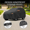 Black windproof car cover with orange trim and elastic edges made of waterproof aluminum film for toyota land cruiser