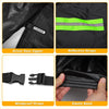 Black waterproof car cover for toyota rav4 made of 210d oxford cloth with reflective green and gray stripes and reinforced zipper