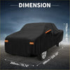 Black waterproof car cover with orange reflective strips and driver door zipper for toyota tacoma, back side view