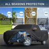 Black waterproof all-seasons car cover with sealed seams breathable fabric and driver door zipper for toyota tundra