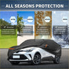 Black all seasons waterproof peva cotton car cover with orange trim and zipper for toyota c-hr 2016-2023 back side