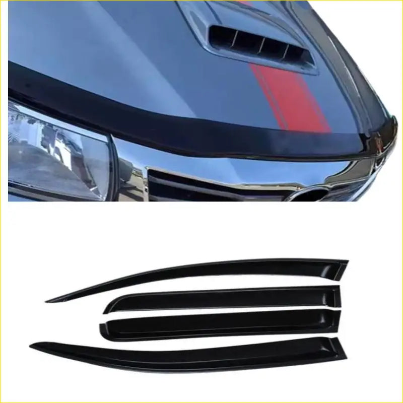 Black plastic window visors for toyota hilux vigo 2012-2015 by weathershields, shown from back side