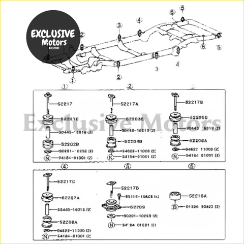 Technical schematic diagram of whole car frame buffer rubber cushion for toyota land cruiser prado suspension parts