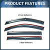 Set of four transparent window deflectors with red trim and silver edges for toyota highlander 2014-2019 side windows
