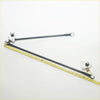 Black metal windshield wiper linkage arm with white plastic brackets and yellow measuring tape for nissan navara d21 back view