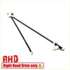 Black metal windshield wiper arm with white plastic brackets and hardware for nissan navara d21 1985-1997 back side view