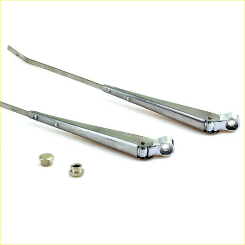 Two chrome finished metal wiper arms with mounting hardware for nissan datsun 620 ute 1972-1979