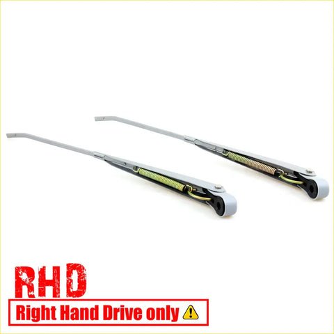Silver metal wiper arm x2 with green coil springs and black end caps for nissan datsun 720 1980-1989