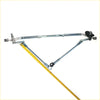 Silver metal wiper linkage arm with black plastic mounting brackets for toyota hilux 2005-2015 shown from back side
