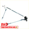 Silver metal wiper linkage arm with black plastic mounts for toyota hilux 2005-2015 shown from backside