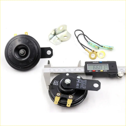 Black denso electric horn with gold terminals and mounting bracket for ford escort cortina rs2000 capri mexico